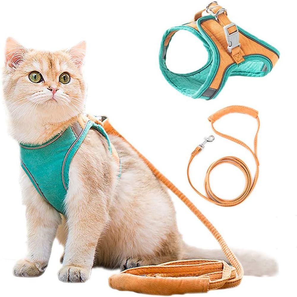 Pet Harness and Leash Set with Reflective Strip for Cats Dogs - Green 3XL