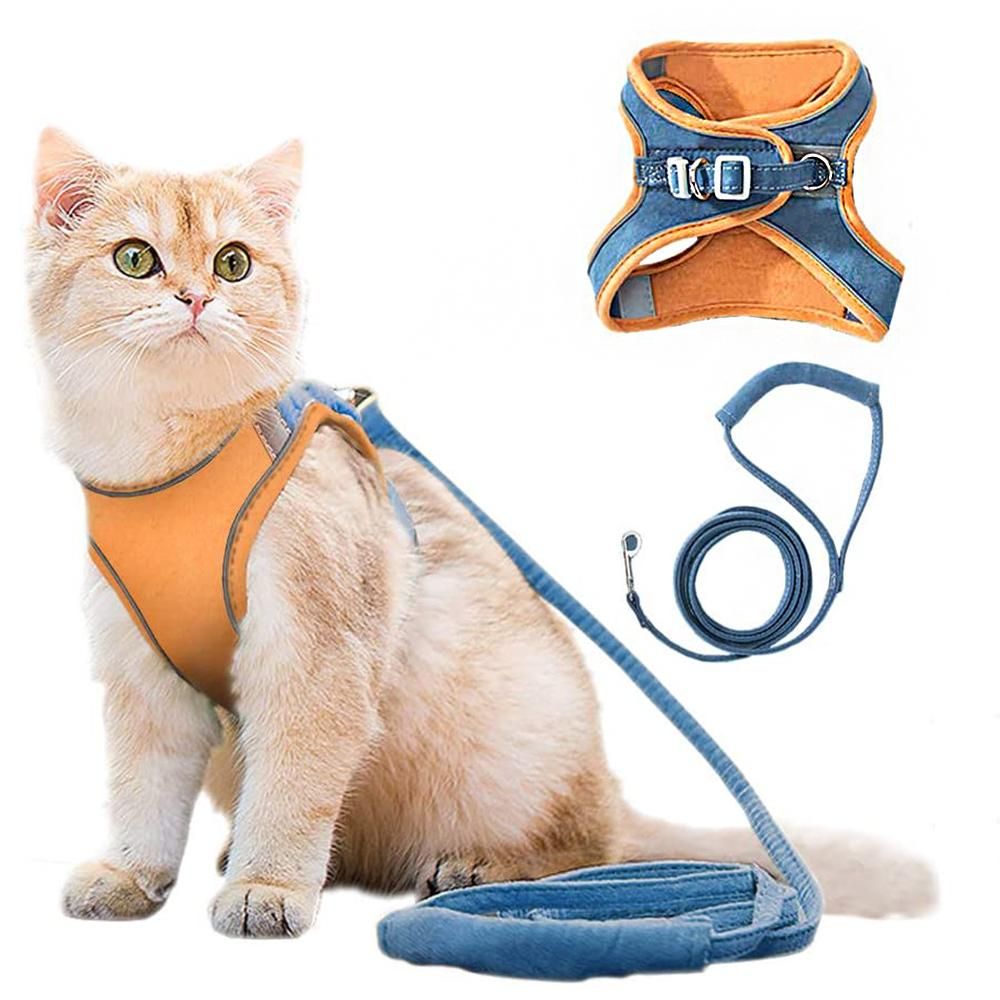 Pet Harness and Leash Set with Reflective Strip for Cats Dogs - Orange 2XL