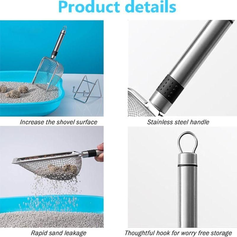 3.8mm Small Hole Cat Litter Scoop Stainless Steel Handle Pet Cleaning Shovel Silver