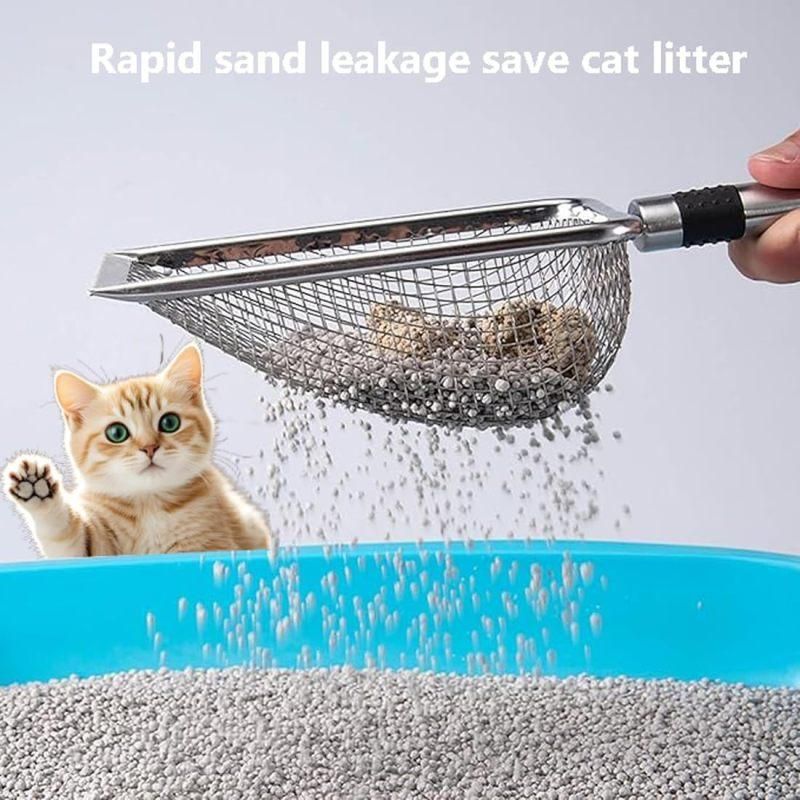3.8mm Small Hole Cat Litter Scoop Stainless Steel Handle Pet Cleaning Shovel Silver
