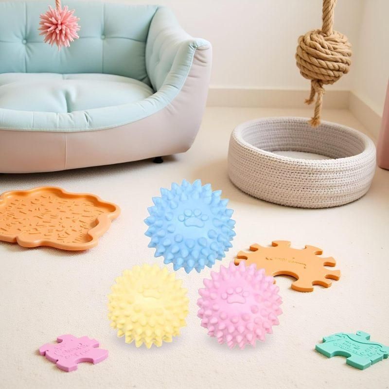 3Pcs Colorful TPR Spiky Dog Chew Balls Non Squeaky Tough Teething Toy For Aggressive Chewers Puppies
