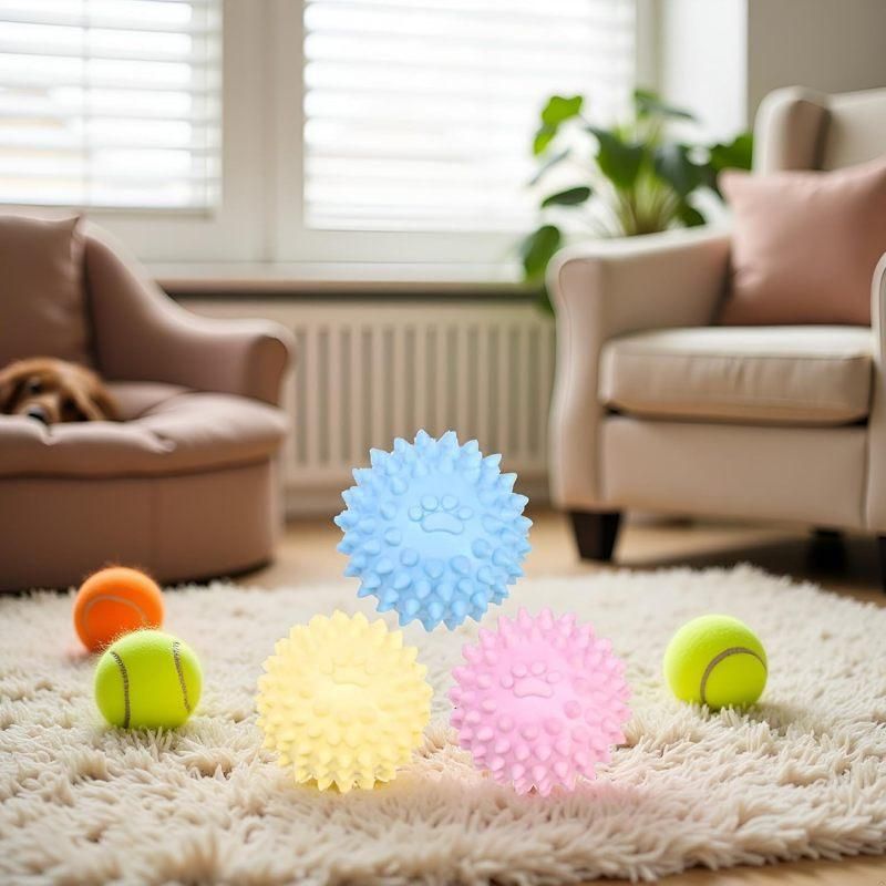 3Pcs Colorful TPR Spiky Dog Chew Balls Non Squeaky Tough Teething Toy For Aggressive Chewers Puppies