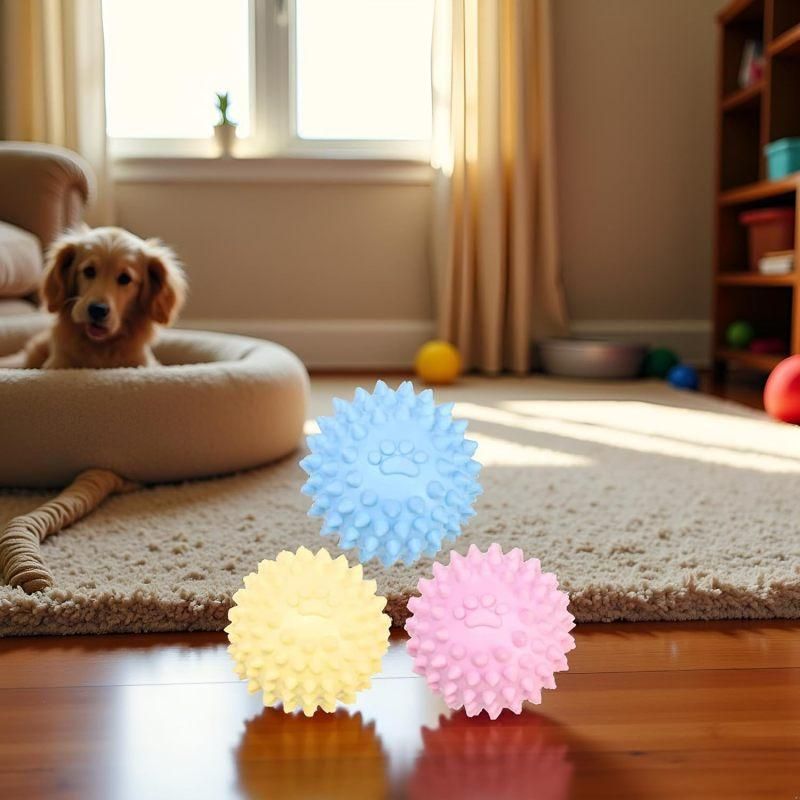3Pcs Colorful TPR Spiky Dog Chew Balls Non Squeaky Tough Teething Toy For Aggressive Chewers Puppies