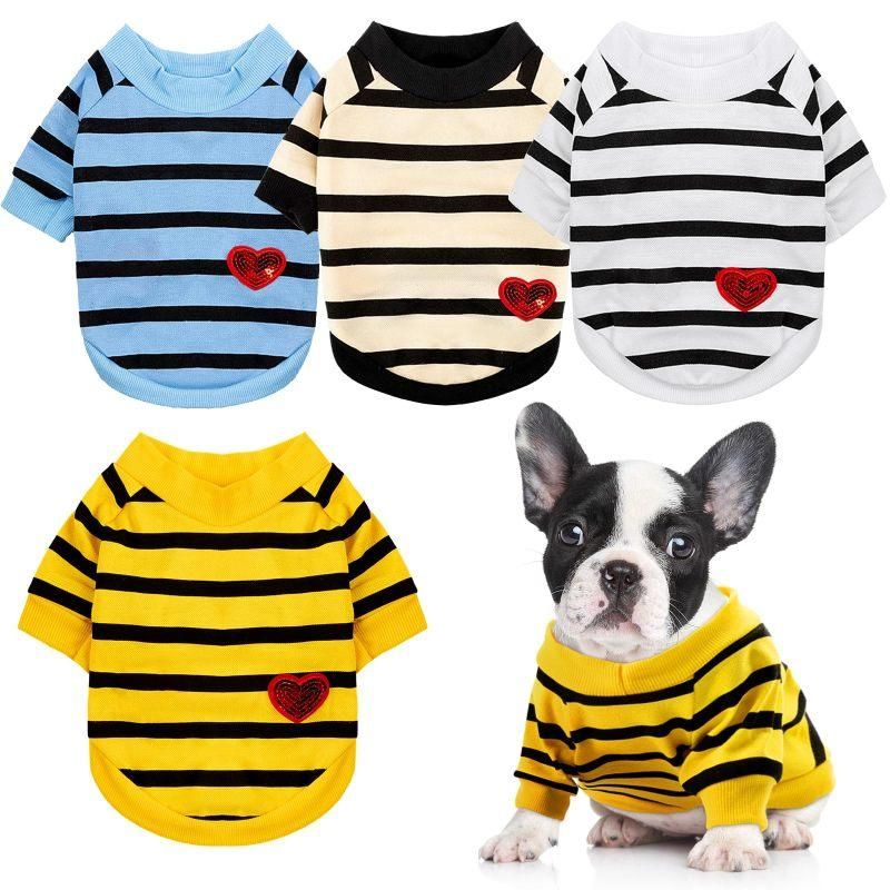 4Pcs Striped Pet T-Shirt Spring Summer Universal Clothes for Cat Dog Dachshund French Bulldog