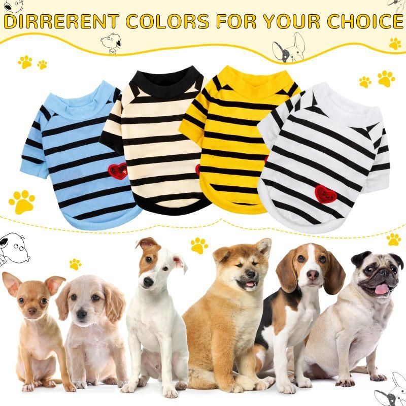 4Pcs Striped Pet T-Shirt Spring Summer Universal Clothes for Cat Dog Dachshund French Bulldog