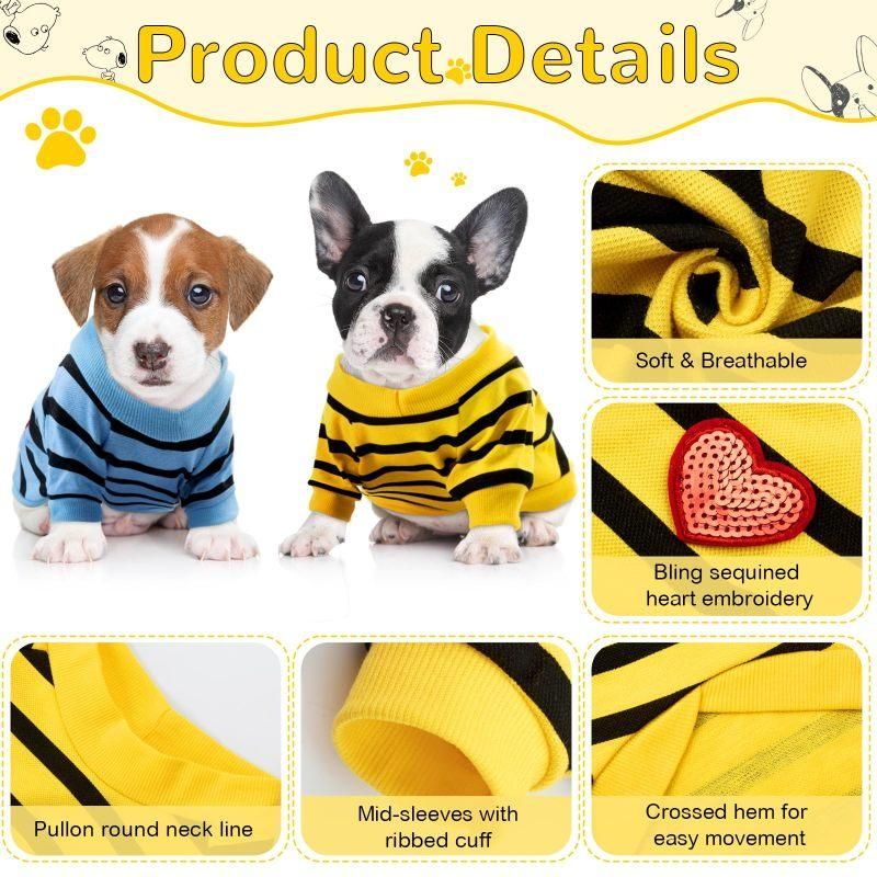 4Pcs Striped Pet T-Shirt Spring Summer Universal Clothes for Cat Dog Dachshund French Bulldog
