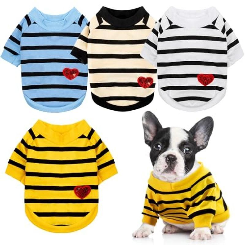 4Pcs Striped Pet T-Shirt Spring Summer Universal Clothes for Cat Dog Dachshund French Bulldog