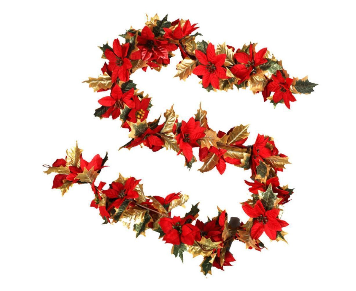 1.8m Artificial Christmas Red Flower Cane Vine Rattan Home Garden Xmas Decor-Golden+Red