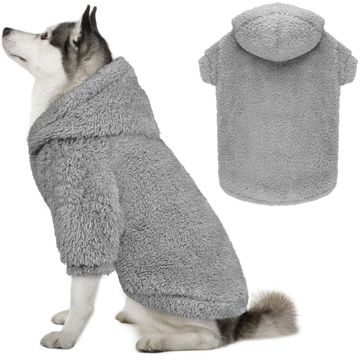 Dog Hoodie Double Sided Fleece Coat Gray Warm Jacket for Dogs - 2XL