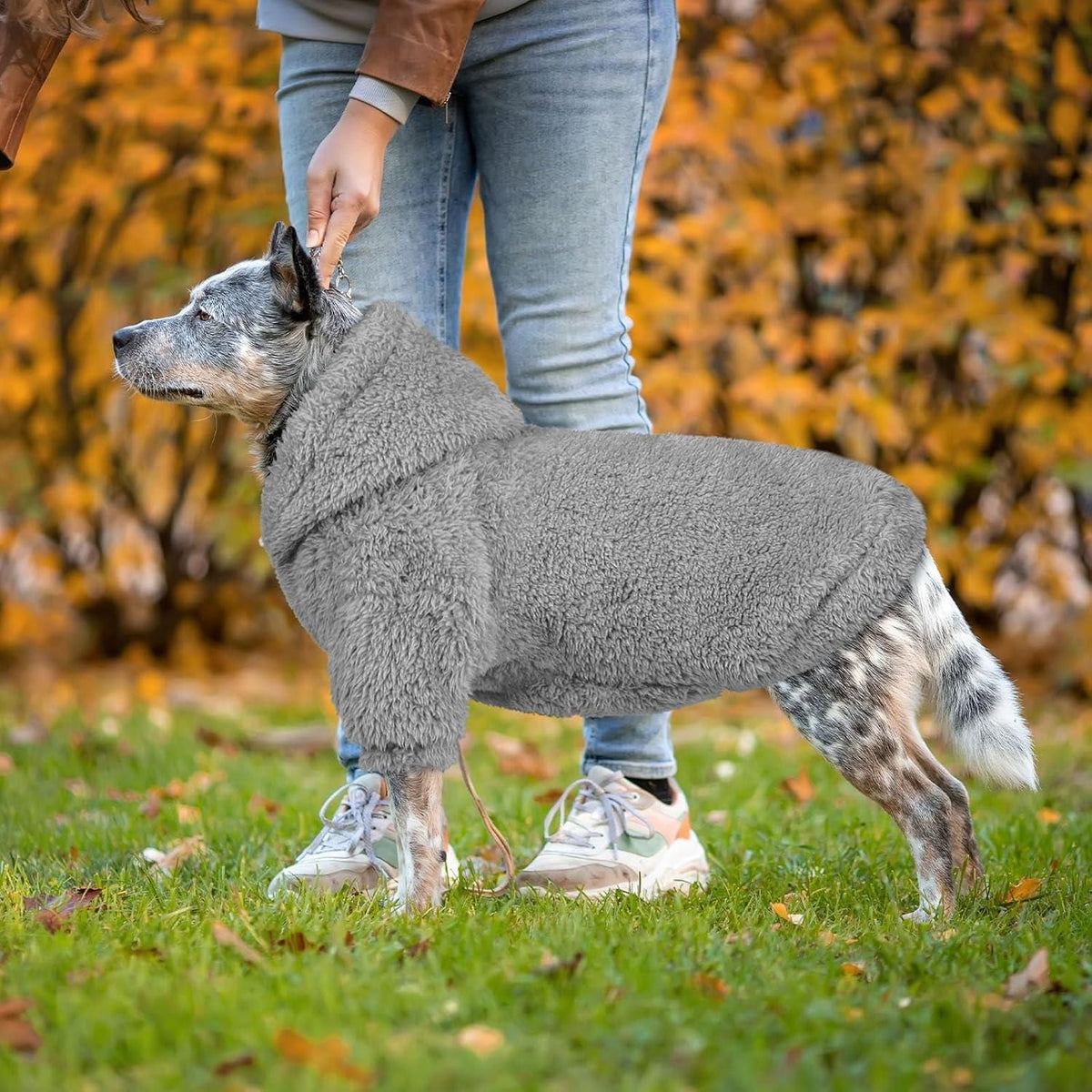 Dog Hoodie Double Sided Fleece Coat Gray Warm Jacket for Dogs - 2XL