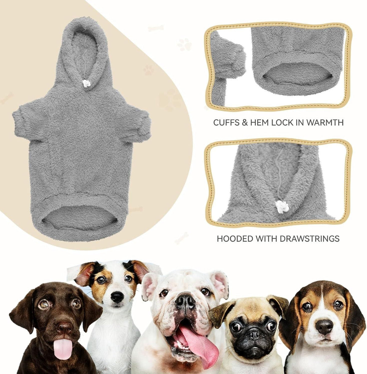 Dog Hoodie Double Sided Fleece Coat Gray Warm Jacket for Dogs - 2XL