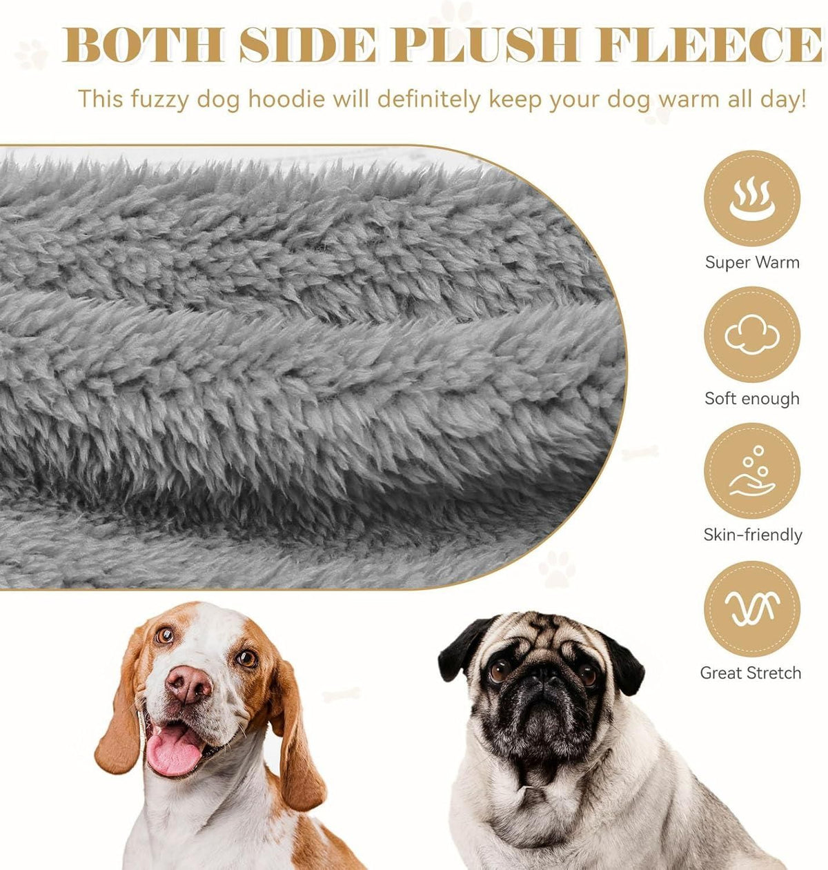 Dog Hoodie Double Sided Fleece Coat Gray Warm Jacket for Dogs - 2XL