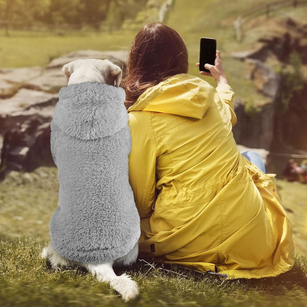 Dog Hoodie Double Sided Fleece Coat Gray Warm Jacket for Dogs - 2XL