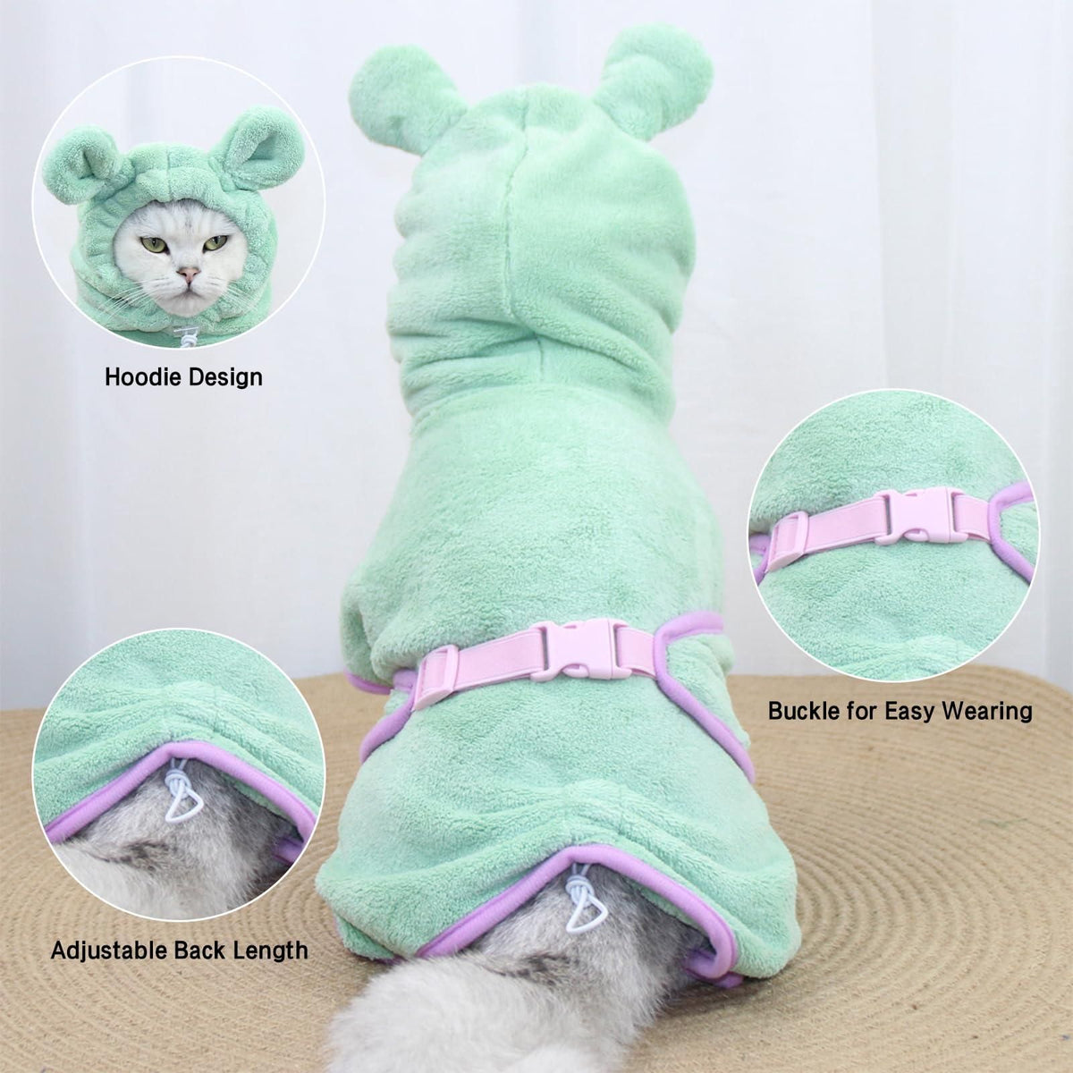 Pet Bathrobe Hooded Quick Dry Purple - L