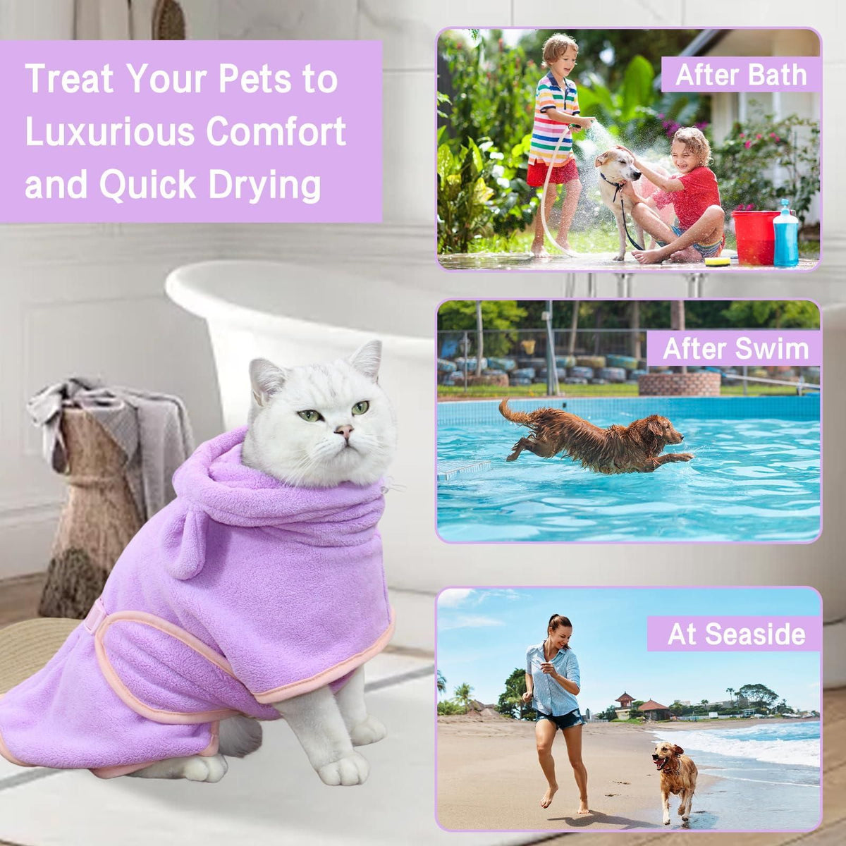 Pet Bathrobe Hooded Quick Dry Pink - XL