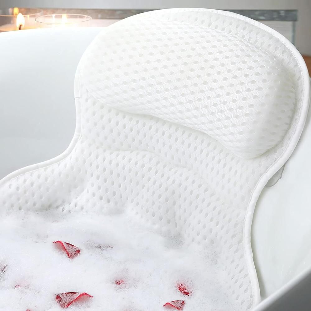 Bath Neck and Head Rest Pillow with Suction Cups - White