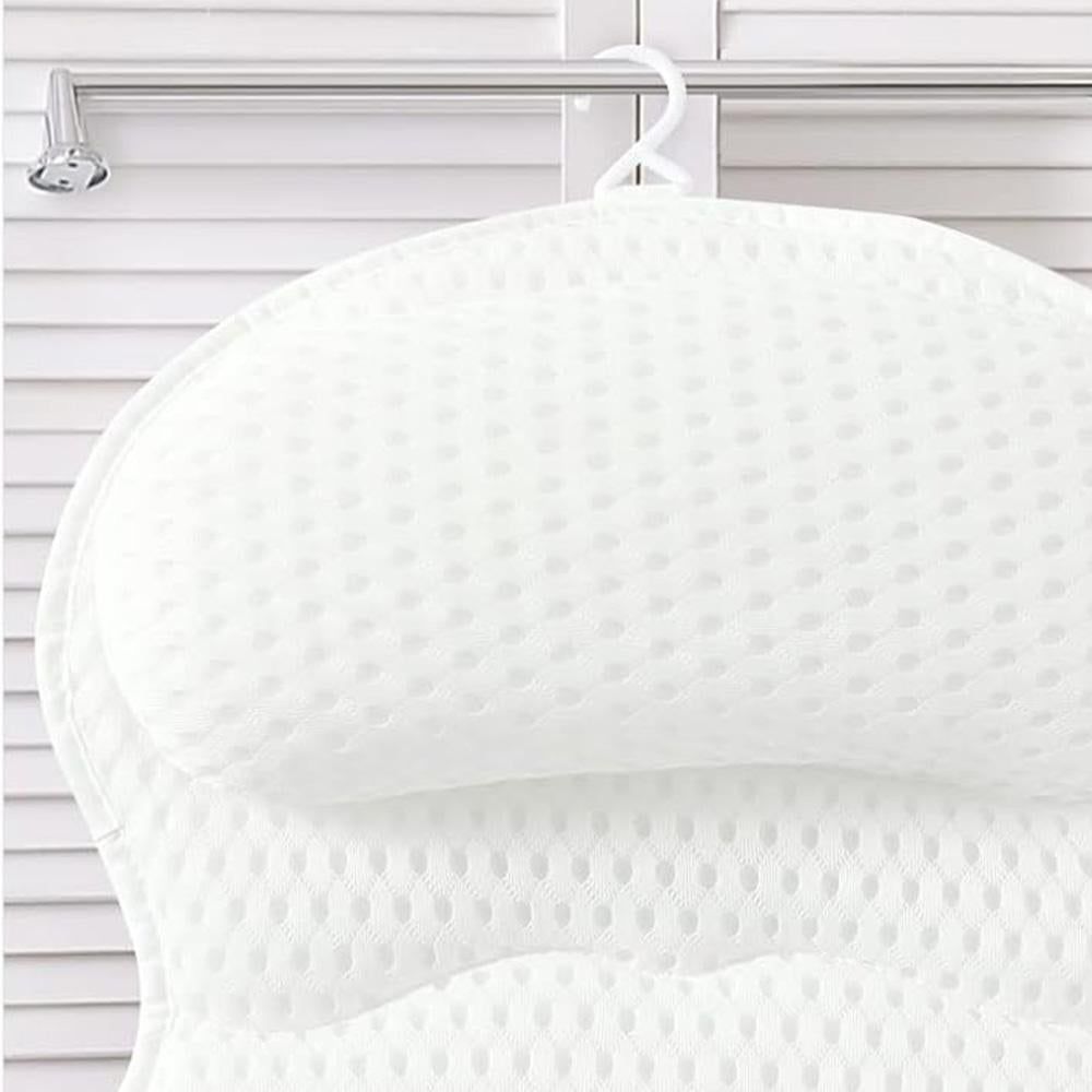 Bath Neck and Head Rest Pillow with Suction Cups - White