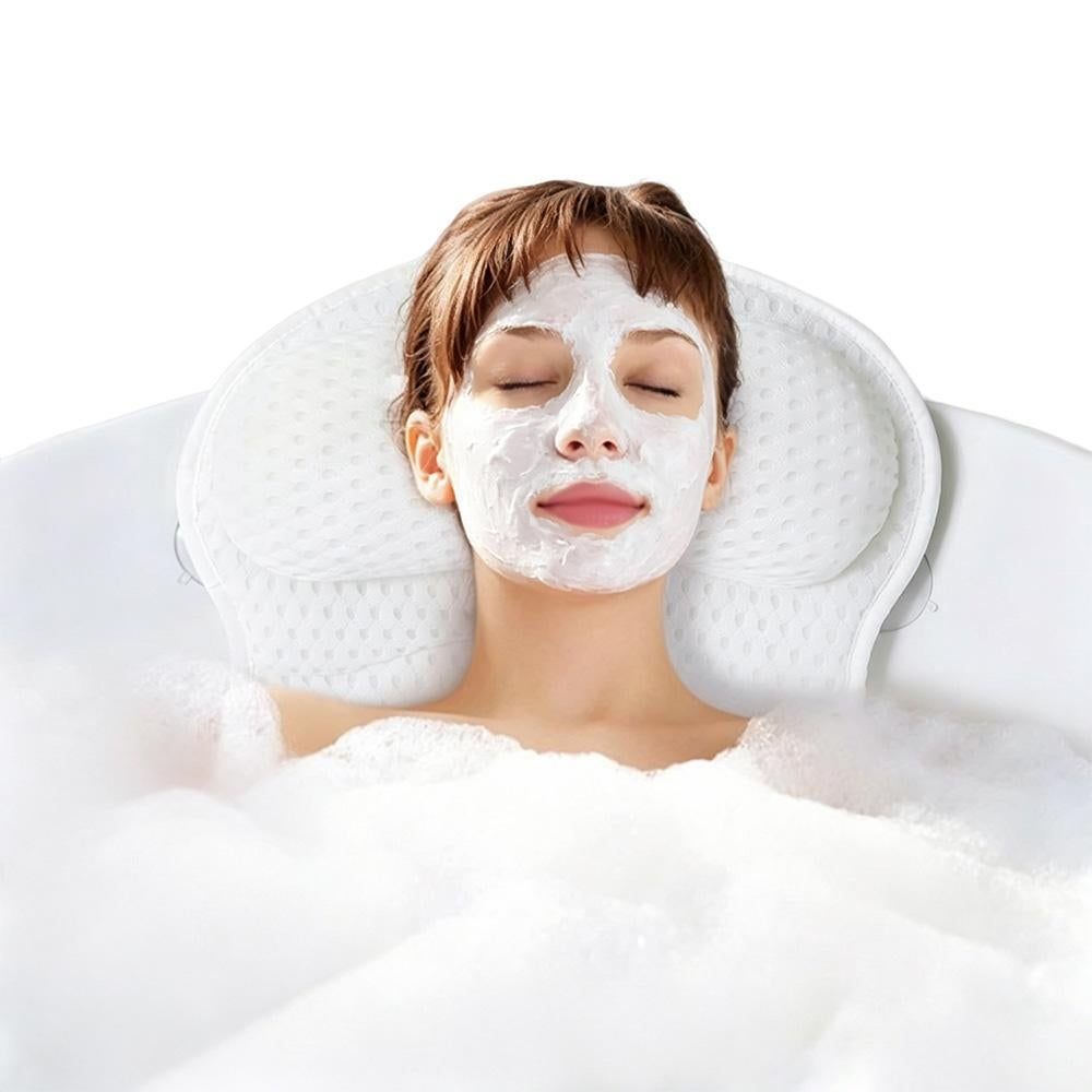 Bath Neck and Head Rest Pillow with Suction Cups - White