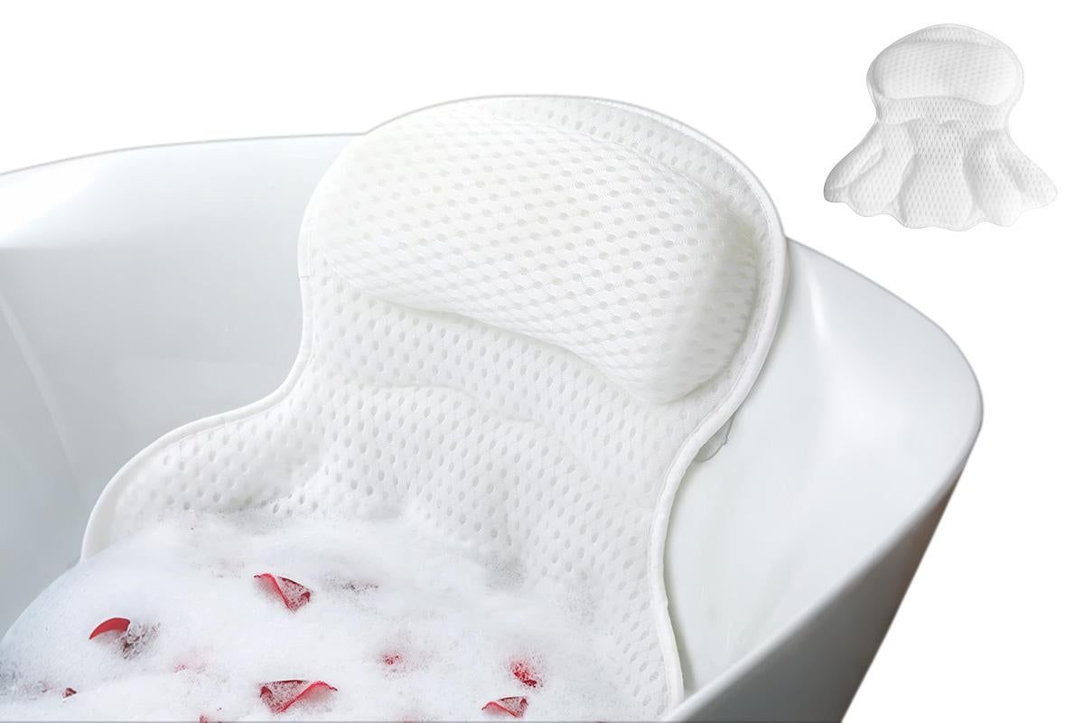 Bath Neck and Head Rest Pillow with Suction Cups - White