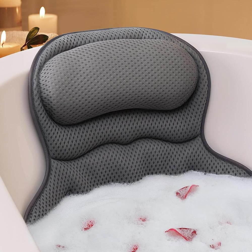 Bath Neck and Head Rest Pillow with Suction Cups - Gray