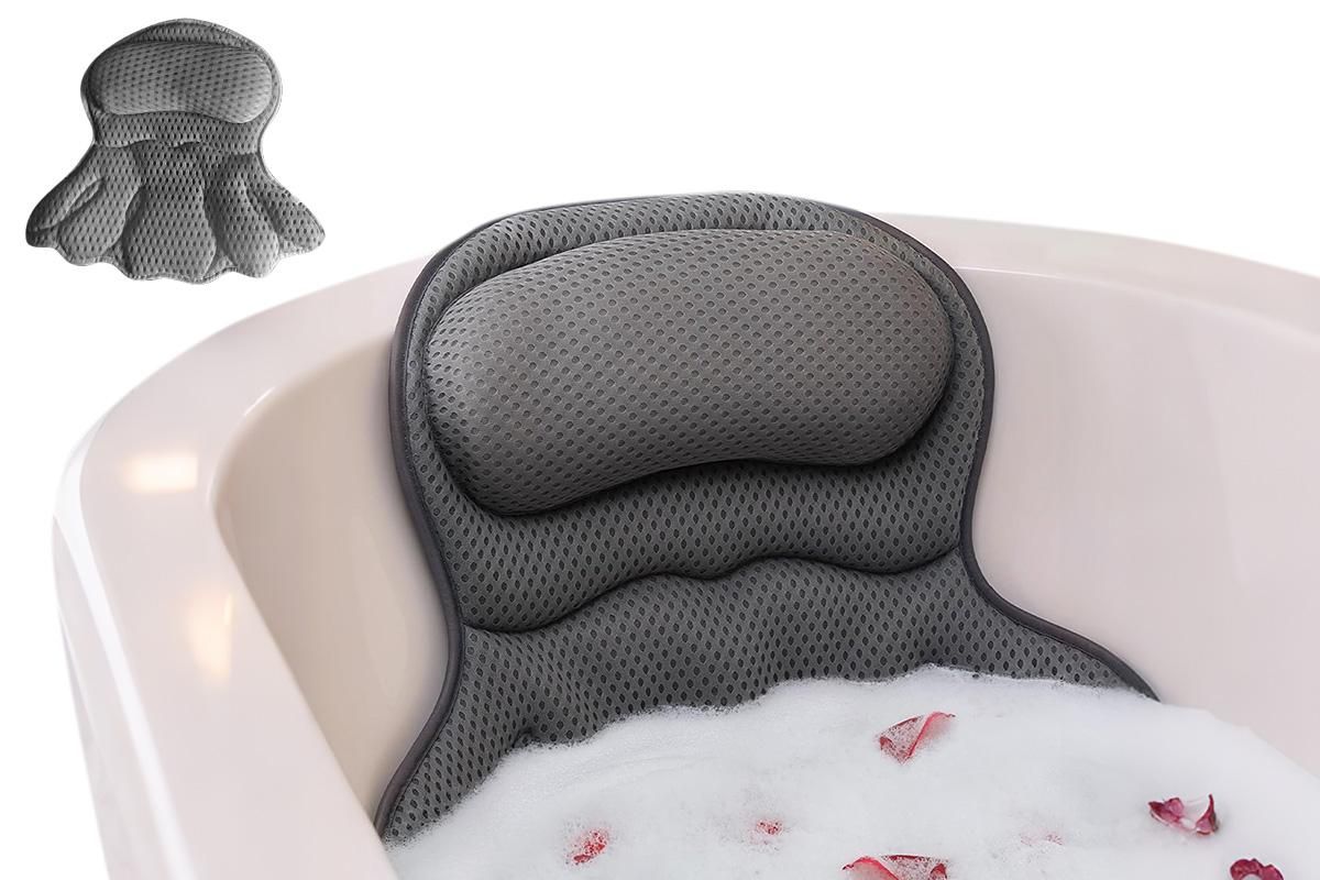 Bath Neck and Head Rest Pillow with Suction Cups - Gray