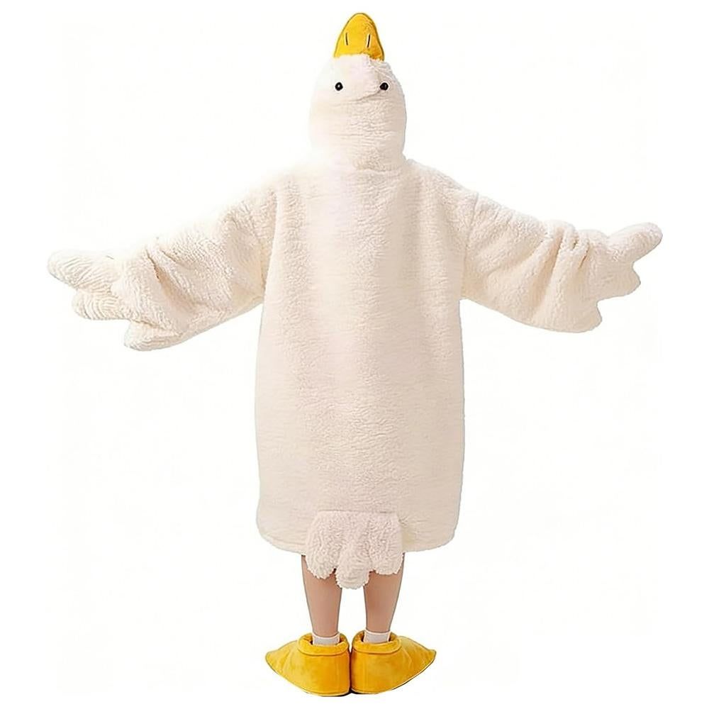 Cartoon Goose Hoodie Blanket Oversized Fleece Onesie for Sleep Lounging and Party - With Shoes& M
