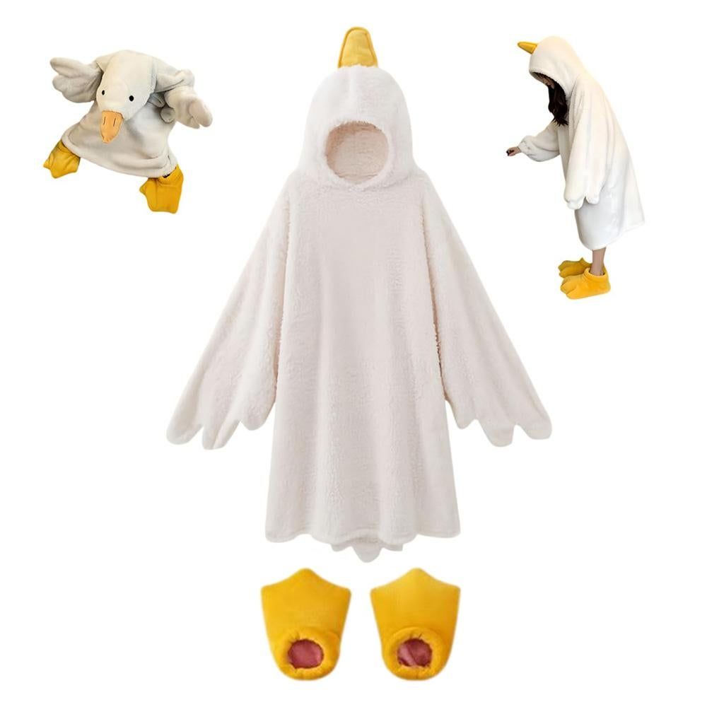 Cartoon Goose Hoodie Blanket Oversized Fleece Onesie for Sleep Lounging and Party - With Shoes& M