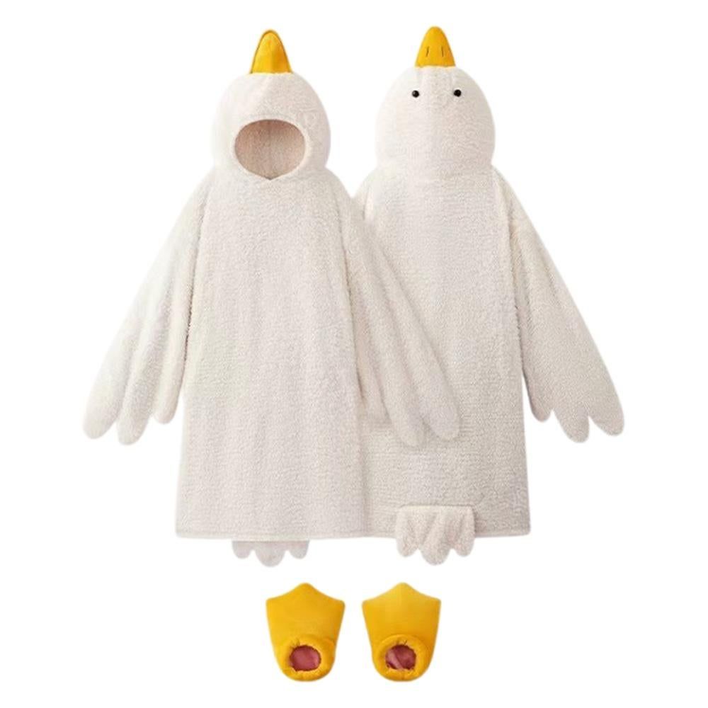 Cartoon Goose Hoodie Blanket Oversized Fleece Onesie for Sleep Lounging and Party - With Shoes& L