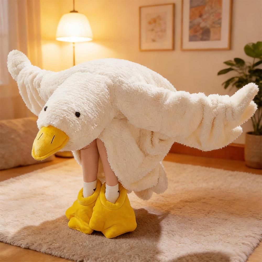 Cartoon Goose Hoodie Blanket Oversized Fleece Onesie for Sleep Lounging and Party - With Shoes& L