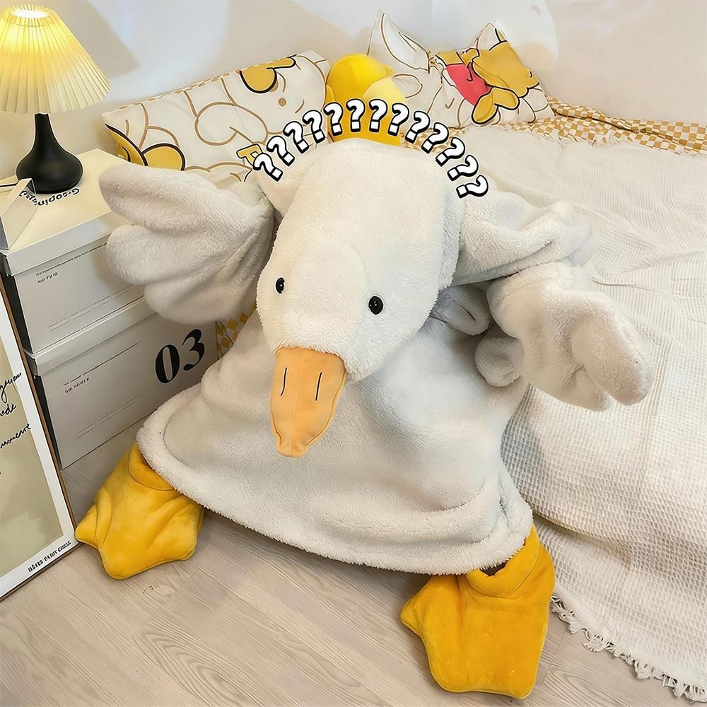 Cartoon Goose Hoodie Blanket Oversized Fleece Onesie for Sleep Lounging and Party - With Shoes& XL