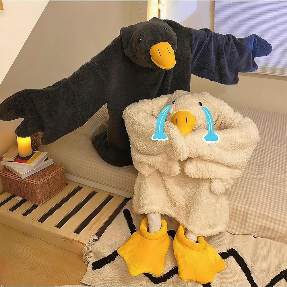 Cartoon Goose Hoodie Blanket Oversized Fleece Onesie for Sleep Lounging and Party - With Shoes& 2XL