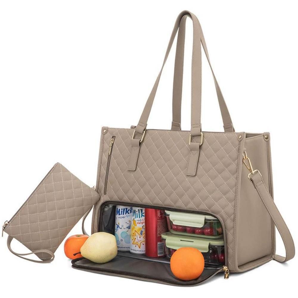2 in 1 Lunch Laptop Tote Bag 15.6 Work Bags for Women Teacher Nurse Casual - Khaki