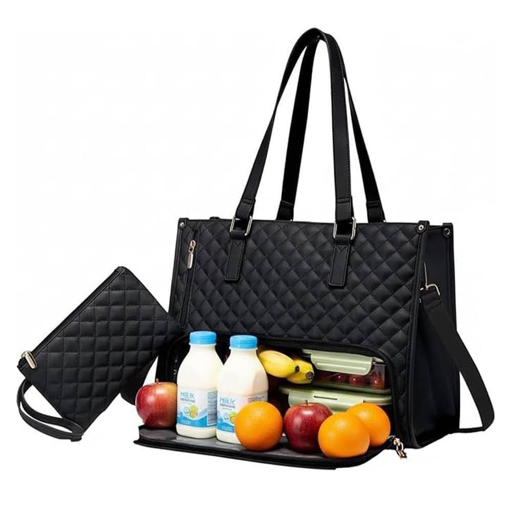 2 in 1 Lunch Laptop Tote Bag 15.6 Work Bags for Women Teacher Nurse Casual - Black