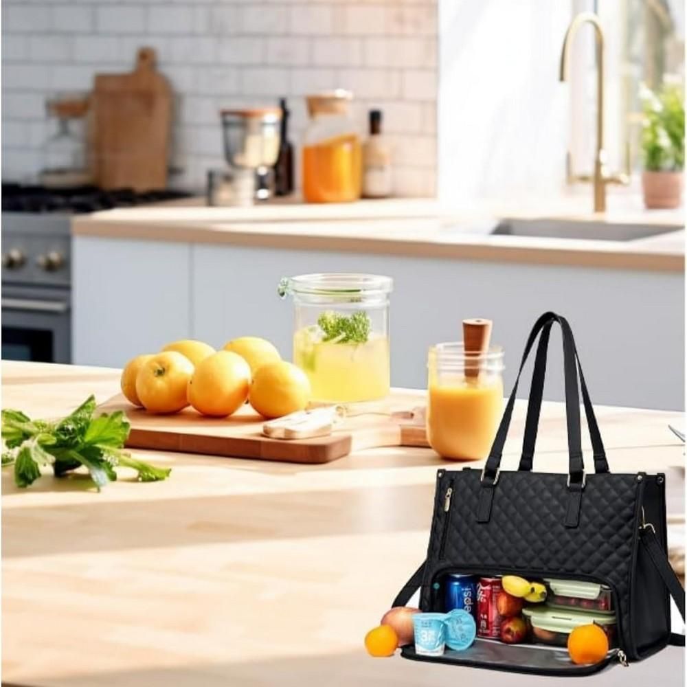 2 in 1 Lunch Laptop Tote Bag 15.6 Work Bags for Women Teacher Nurse Casual - Black