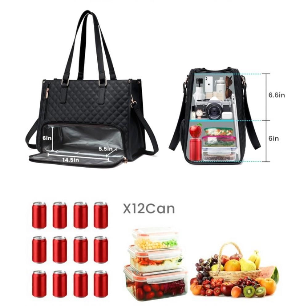 2 in 1 Lunch Laptop Tote Bag 15.6 Work Bags for Women Teacher Nurse Casual - Black