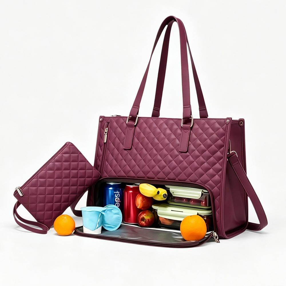 2 in 1 Lunch Laptop Tote Bag 15.6 Work Bags for Women Teacher Nurse Casual - Wine Red