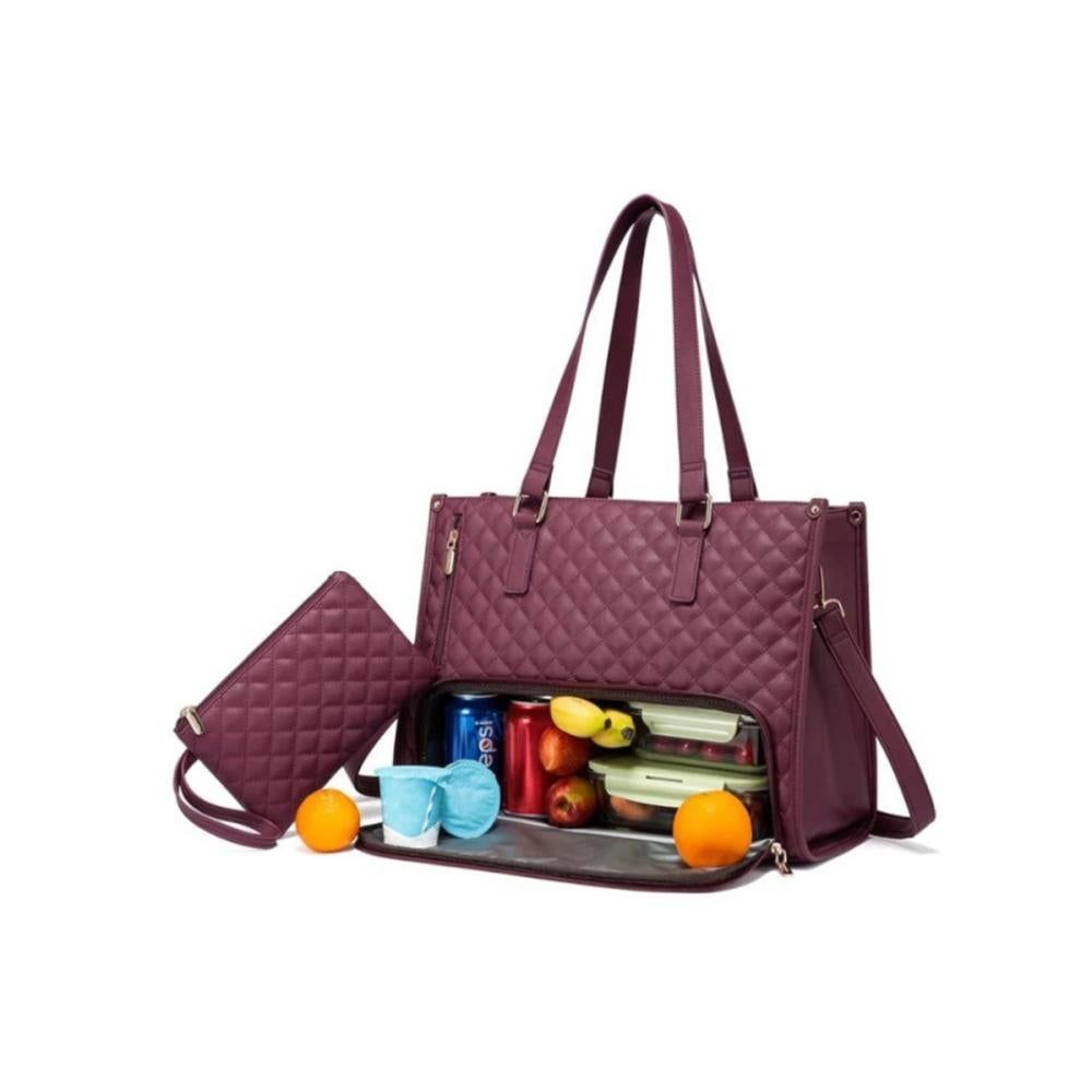 2 in 1 Lunch Laptop Tote Bag 15.6 Work Bags for Women Teacher Nurse Casual - Wine Red
