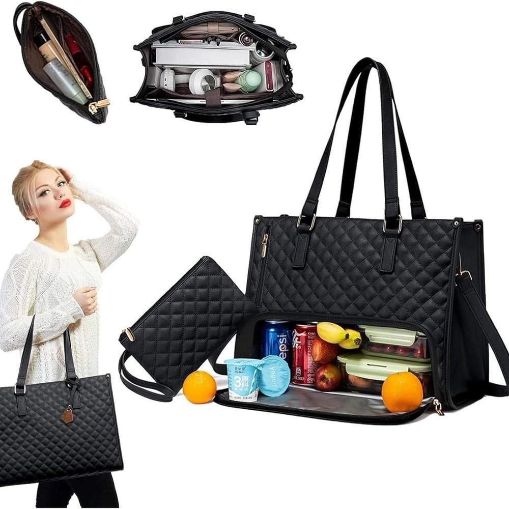 2 in 1 Lunch Laptop Tote Bag 15.6 Work Bags for Women Teacher Nurse Casual - Beige