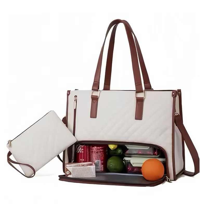 2 in 1 Lunch Laptop Tote Bag 15.6 Work Bags for Women Teacher Nurse Casual - White