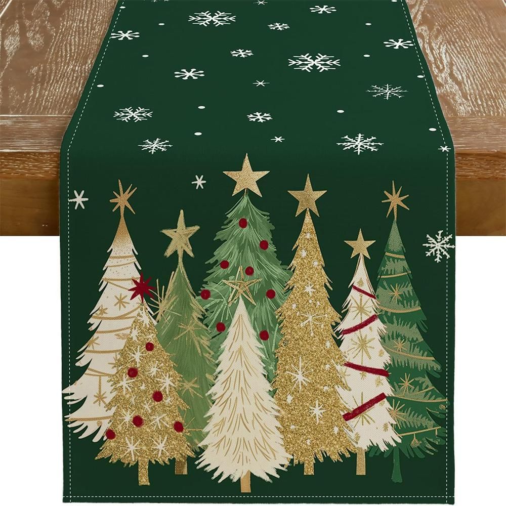 Christmas Table Runner Farmhouse Table Decoration for Kitchen Dinning - Green