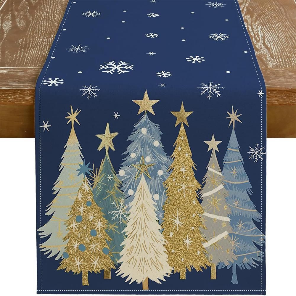 Christmas Table Runner Farmhouse Table Decoration for Kitchen Dinning - Blue