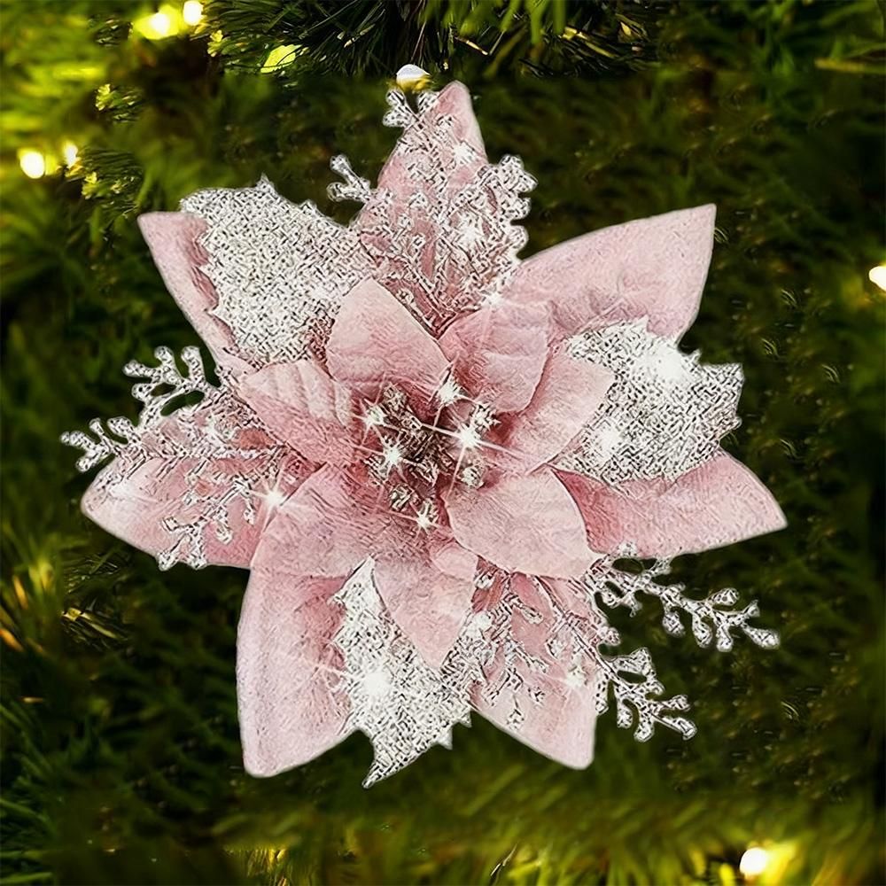10Pcs Poinsettia Christmas Flowers Decoration for Xmas New Year Wedding - Pink