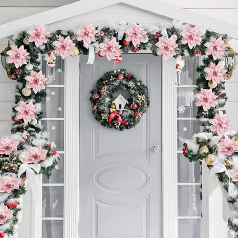 10Pcs Poinsettia Christmas Flowers Decoration for Xmas New Year Wedding - Pink