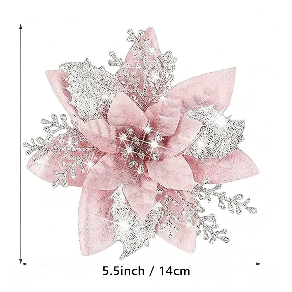 10Pcs Poinsettia Christmas Flowers Decoration for Xmas New Year Wedding - Pink