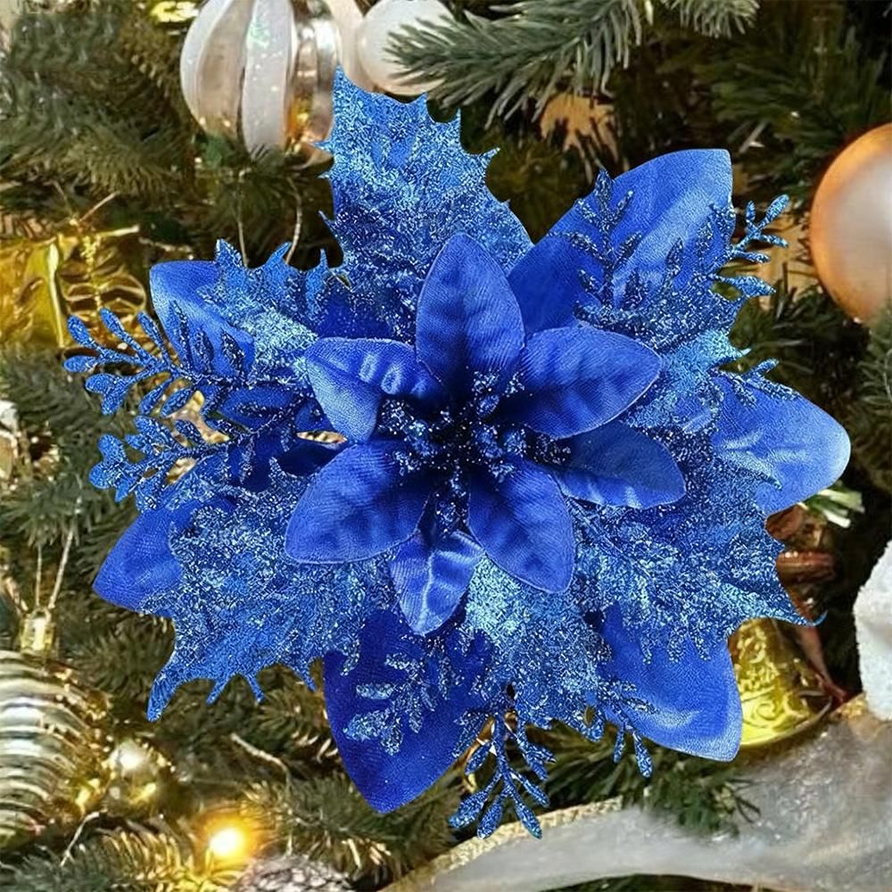 10Pcs Poinsettia Christmas Flowers Decoration for Xmas New Year Wedding - Blue