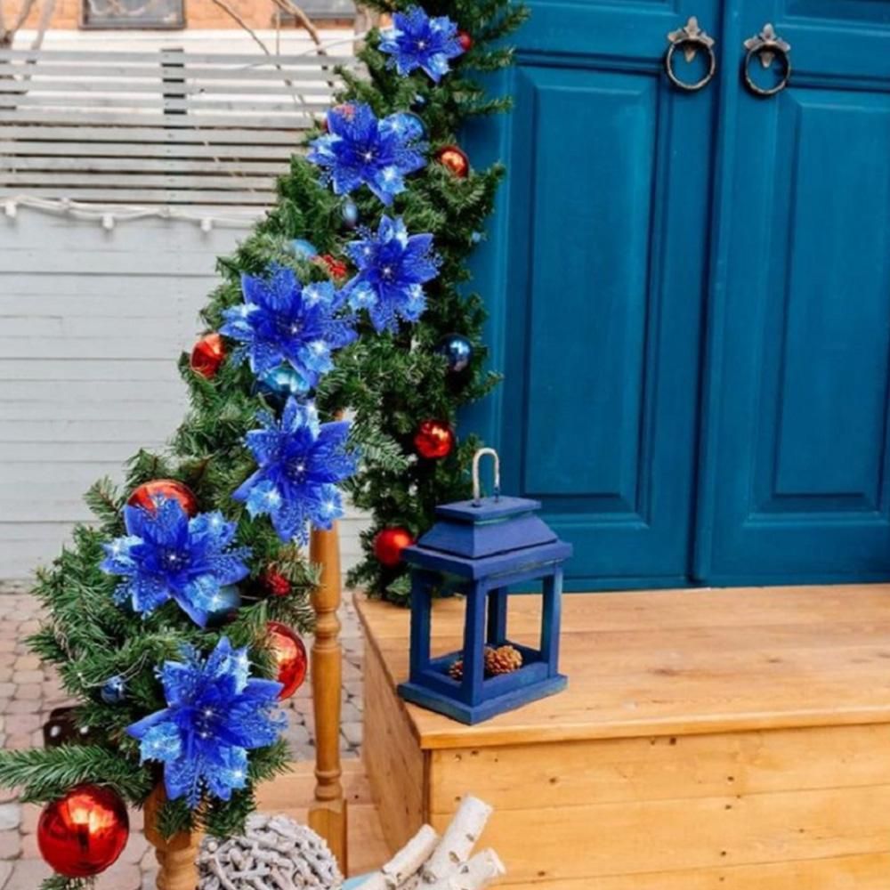 10Pcs Poinsettia Christmas Flowers Decoration for Xmas New Year Wedding - Blue