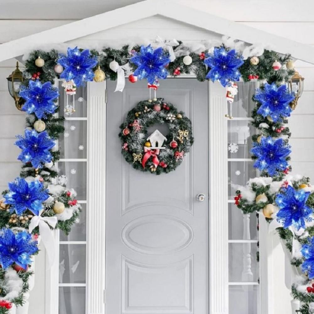 10Pcs Poinsettia Christmas Flowers Decoration for Xmas New Year Wedding - Blue