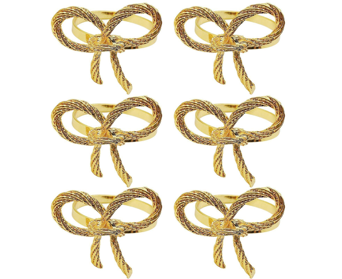 6Pcs Simple Bowknot Napkin Ring Buckle Holder Wedding Banquet Party Table Decor-Golden