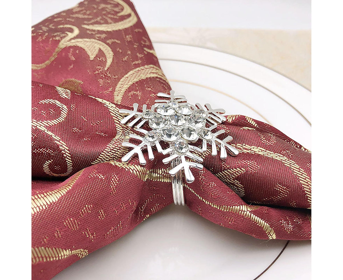 6Pcs Napkin Rings Snowflake Shape Multi-purpose Alloy Snowflake Napkin Rings Set for Gift-Silver