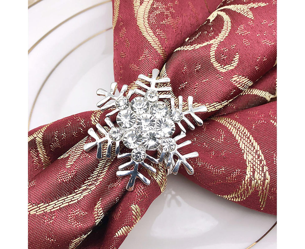 6Pcs Napkin Rings Snowflake Shape Multi-purpose Alloy Snowflake Napkin Rings Set for Gift-Silver
